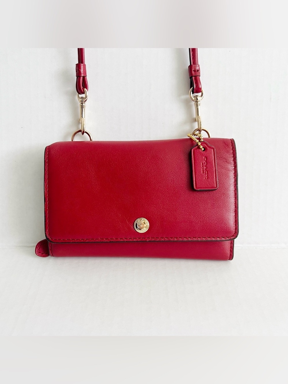 Coach Y2K Purse Wallet Ruby Red Leather Crossbody Mini Bag